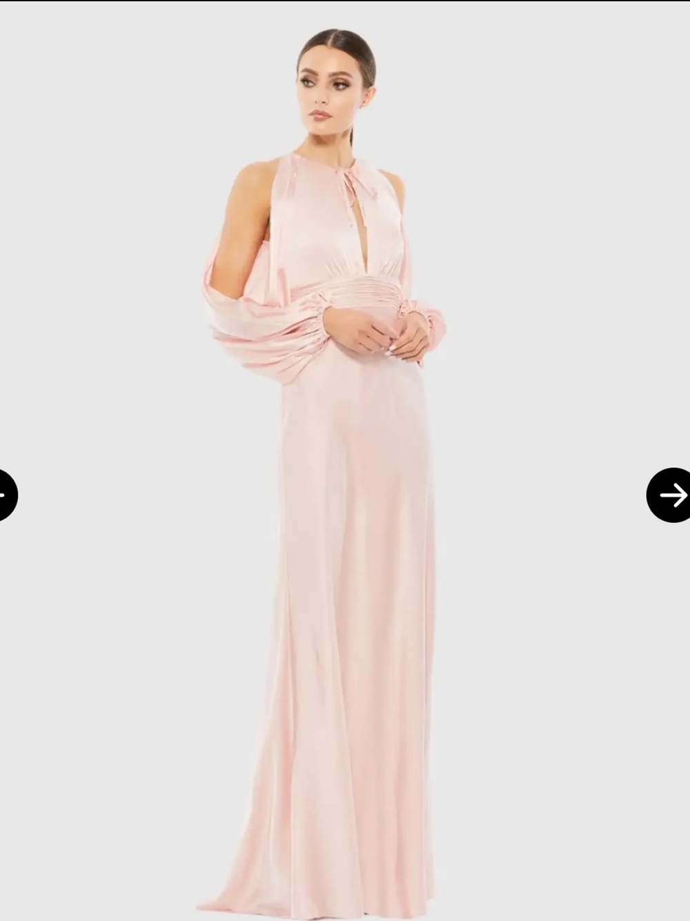 IEENA for Mac Duggal size 2 Blush Pink Cold-Shoulder Key Hole Satin Maxi Dress